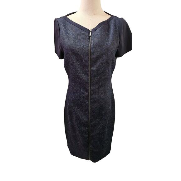 Elie Tahari Womens Front Zip Color Block Ponte Sheath Dress Navy Snakeskin Sz 8 - Picture 1 of 4